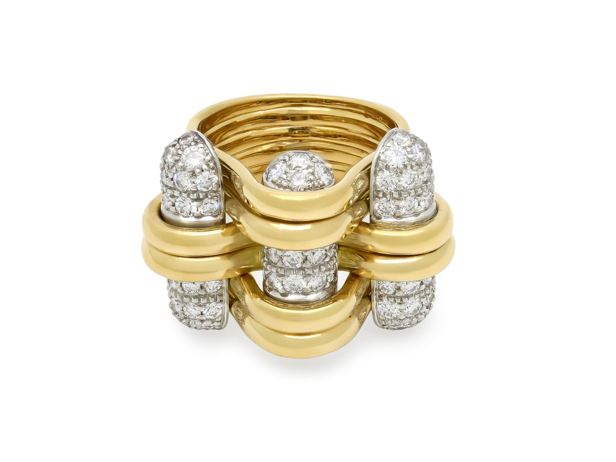 Verdura 'Trio' Diamond Ring in 18K Gold and Platinum