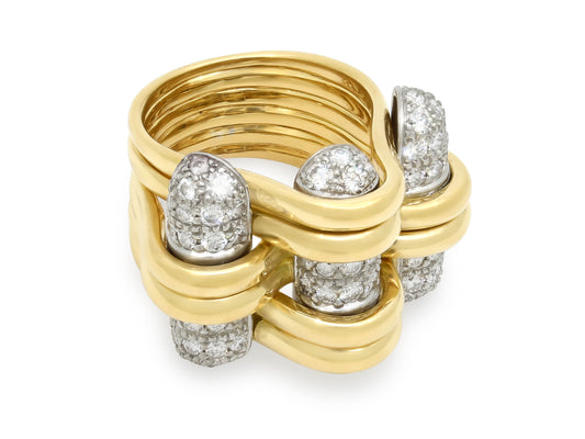 Verdura 'Trio' Diamond Ring in 18K Gold and Platinum