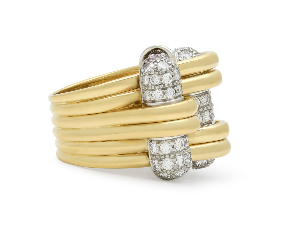 Verdura 'Trio' Diamond Ring in 18K Gold and Platinum
