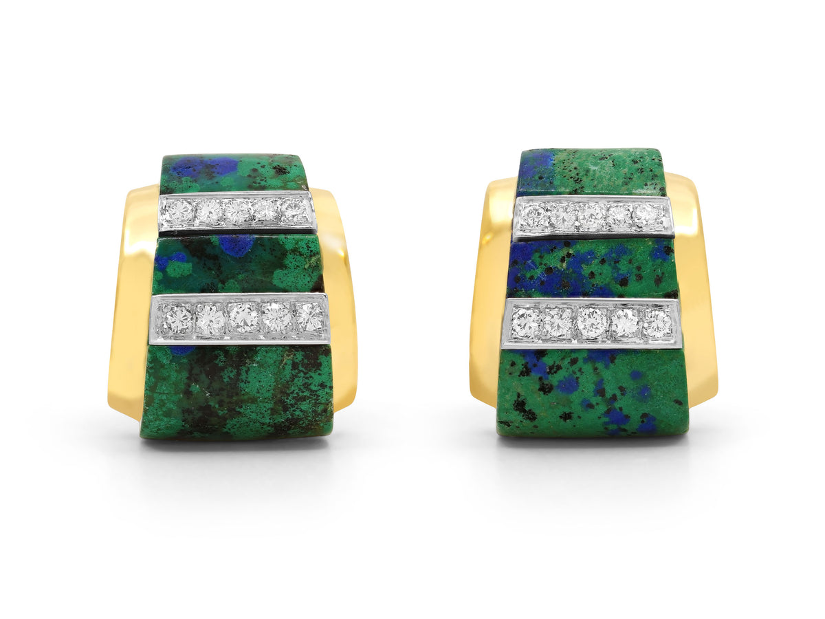 David Webb Azurmalachite and Diamond Earrings in 18K Gold and Platinum