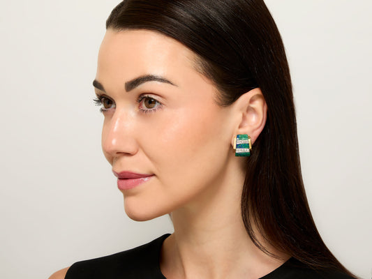 David Webb Azurmalachite and Diamond Earrings in 18K Gold and Platinum