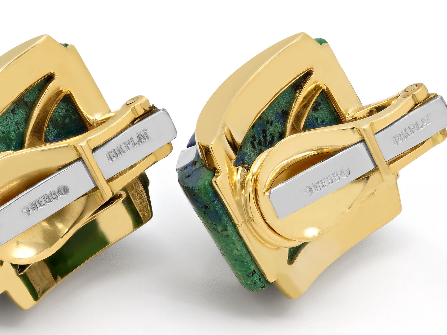 David Webb Azurmalachite and Diamond Earrings in 18K Gold and Platinum