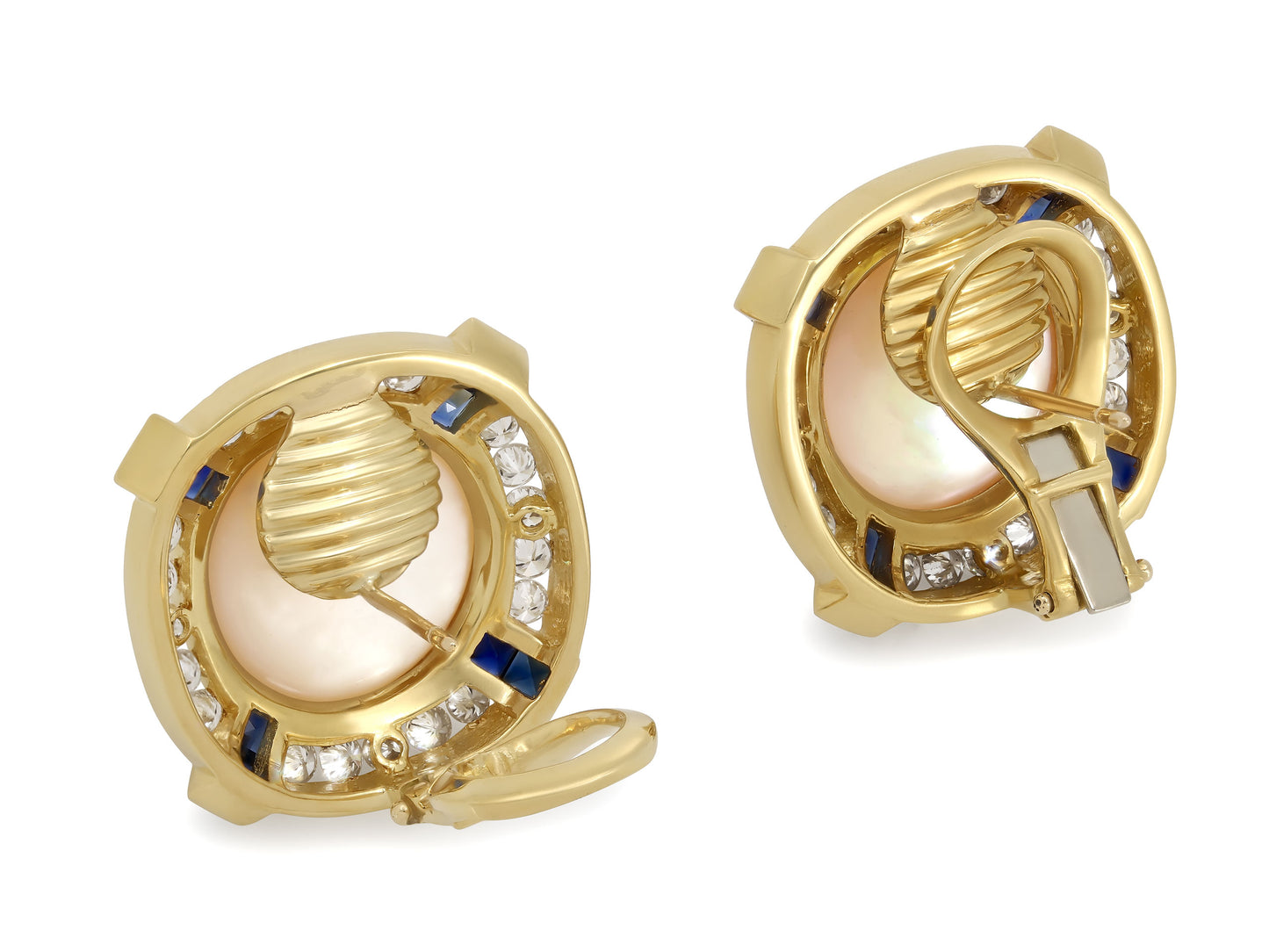 Mabe Pearl, Diamond and Sapphire Earrings in 18K Gold