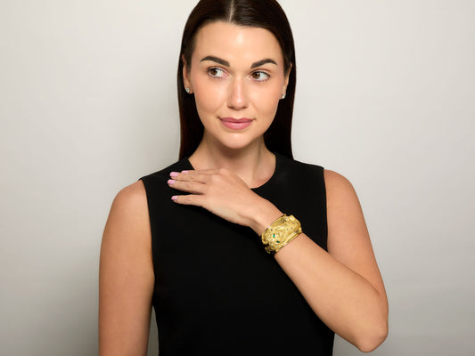 David Webb 'Repoussé Leopard Cuff' Bracelet in 18K Gold