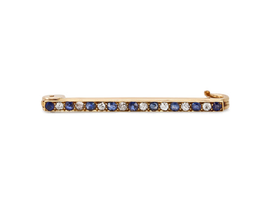 Antique Edwardian Diamond and Sapphire Pin in 18K Gold, French