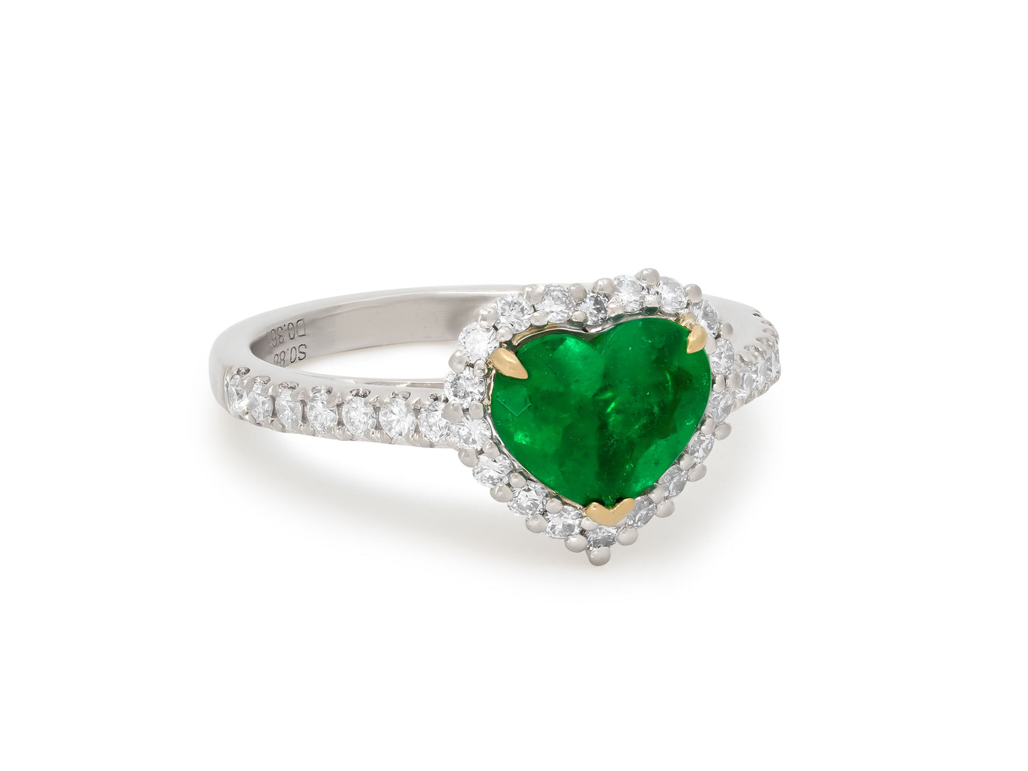 Emerald Heart and Diamond Ring in Platinum and 18K Gold