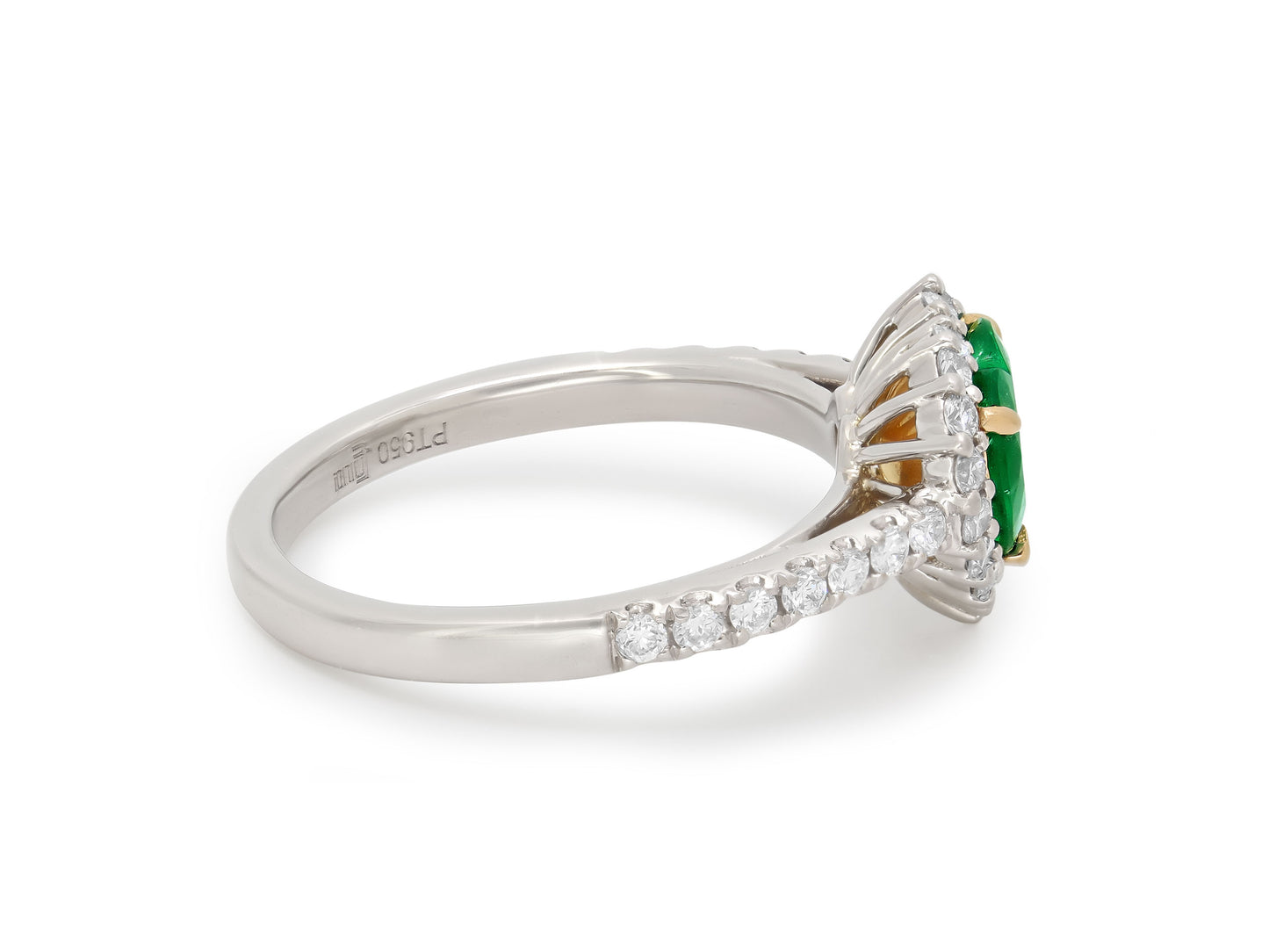 Emerald Heart and Diamond Ring in Platinum and 18K Gold