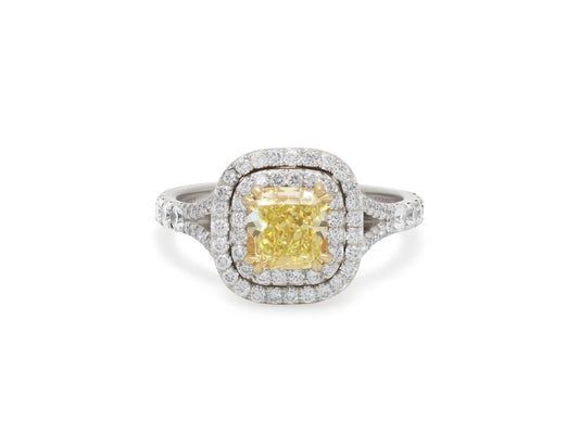 Yellow Diamond Ring, 1.51 carat Fancy Intense Yellow, in Platinum and 18K Gold, by Leibish