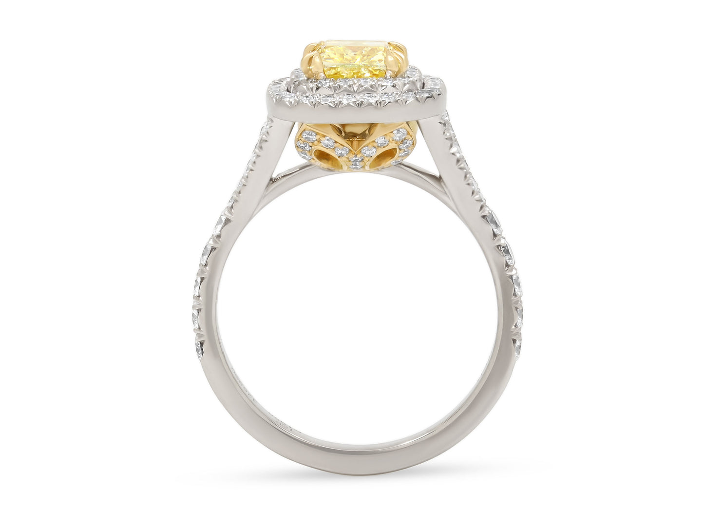 Yellow Diamond Ring, 1.51 carat Fancy Intense Yellow, in Platinum and 18K Gold, by Leibish