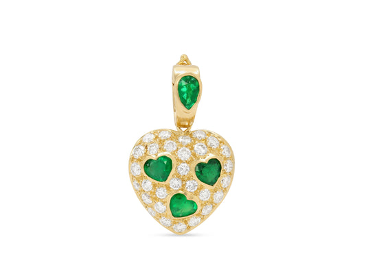 Sabbadini Diamond and Emerald Heart Pendant in 18K Gold
