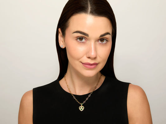Sabbadini Diamond and Emerald Heart Pendant in 18K Gold