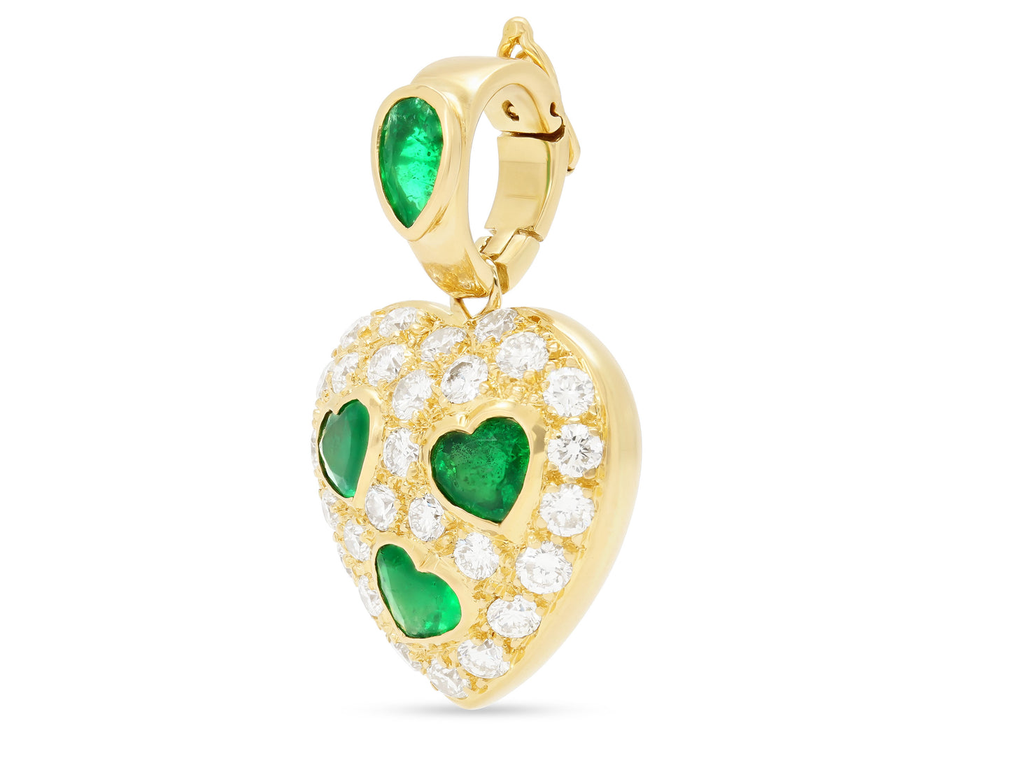 Sabbadini Diamond and Emerald Heart Pendant in 18K Gold