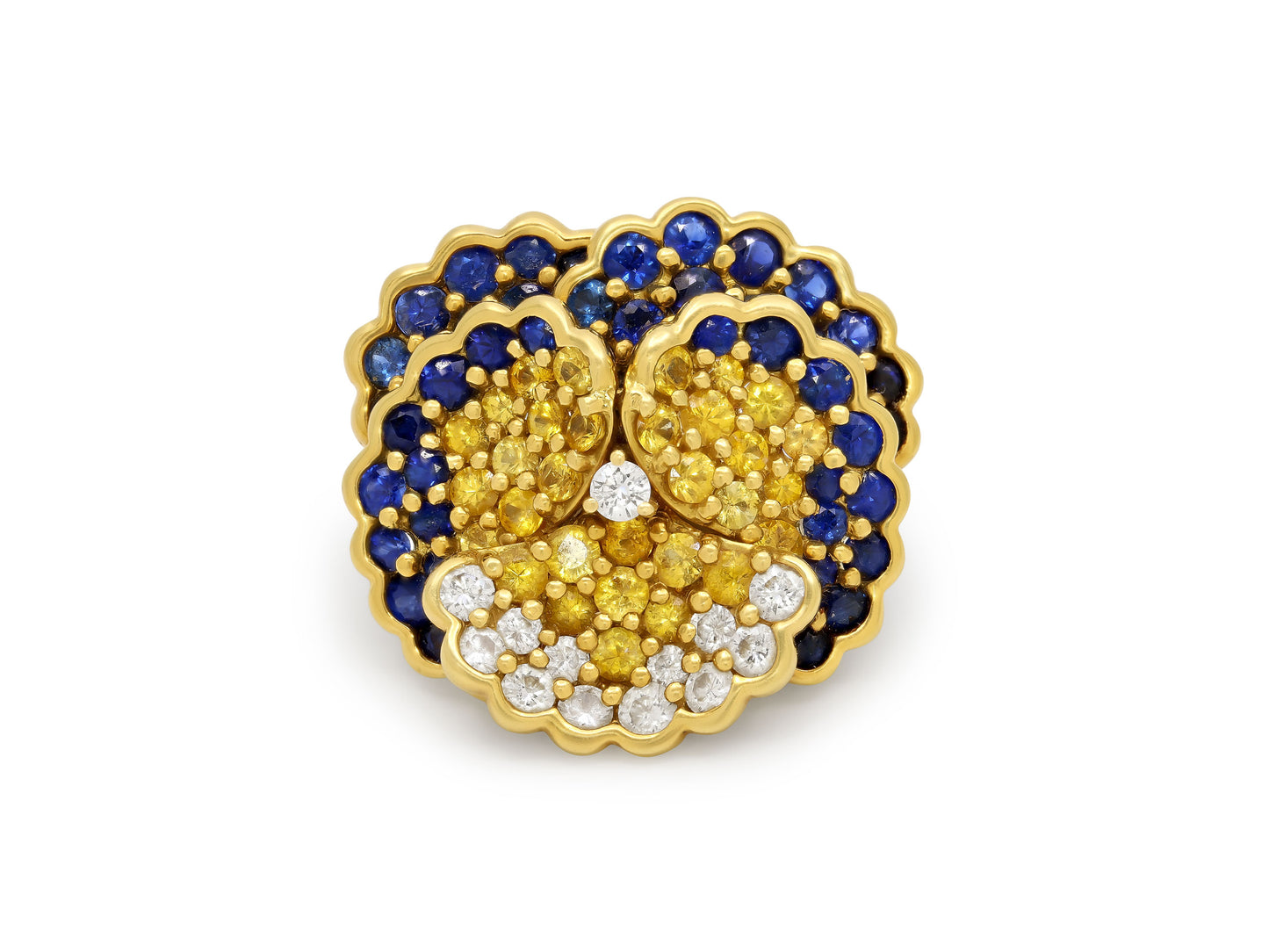 Jean Vitau Sapphire and Diamond 'Pansy' Brooch in 18K Gold