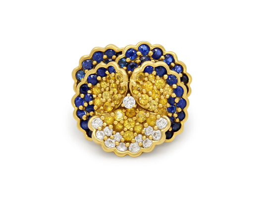 Jean Vitau Sapphire and Diamond 'Pansy' Brooch in 18K Gold