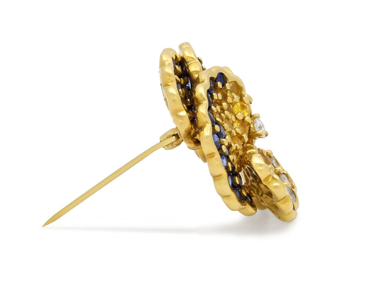 Jean Vitau Sapphire and Diamond 'Pansy' Brooch in 18K Gold