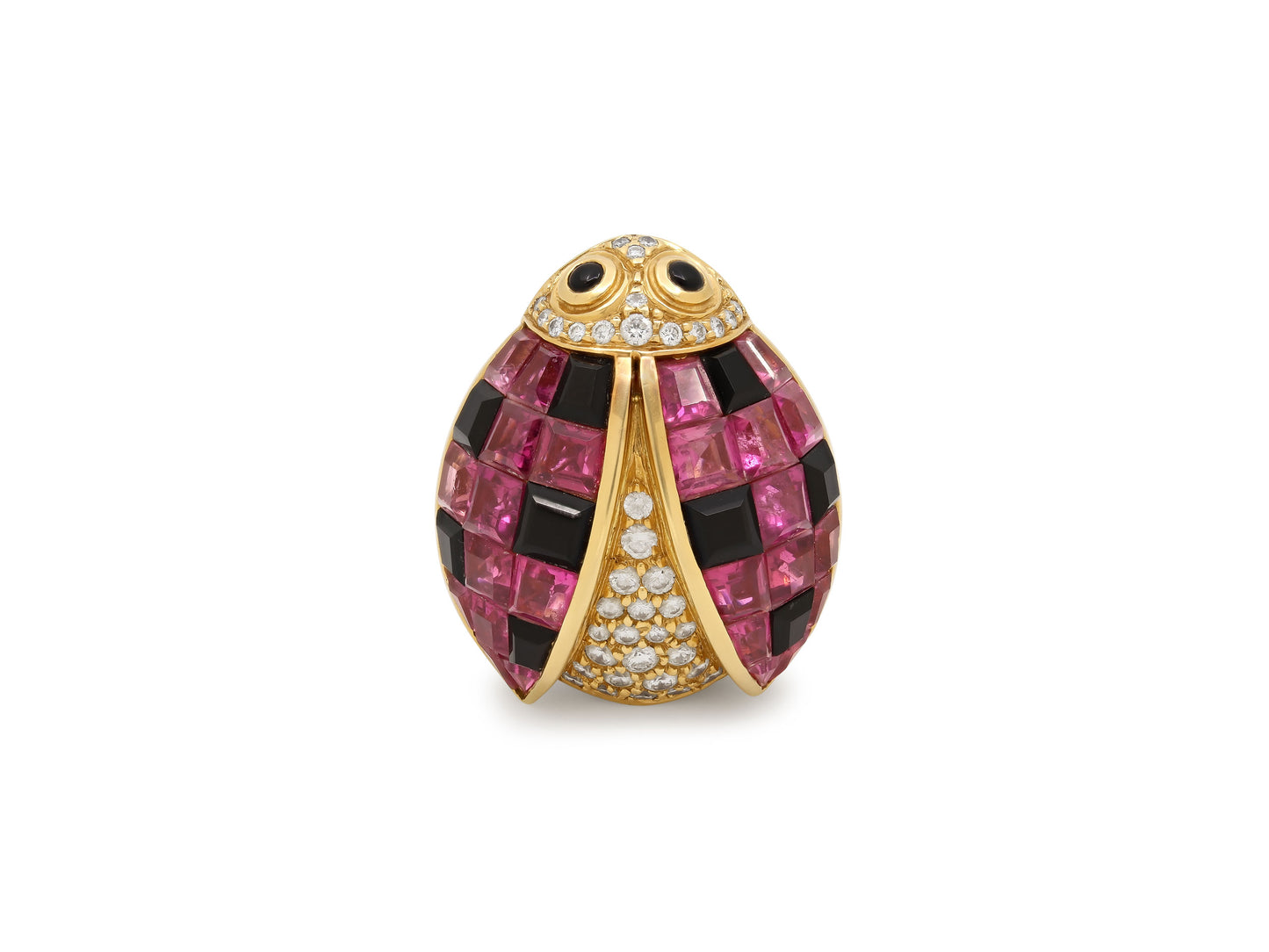 Pink Tourmaline and Diamond Ladybug Brooch in 18K Gold