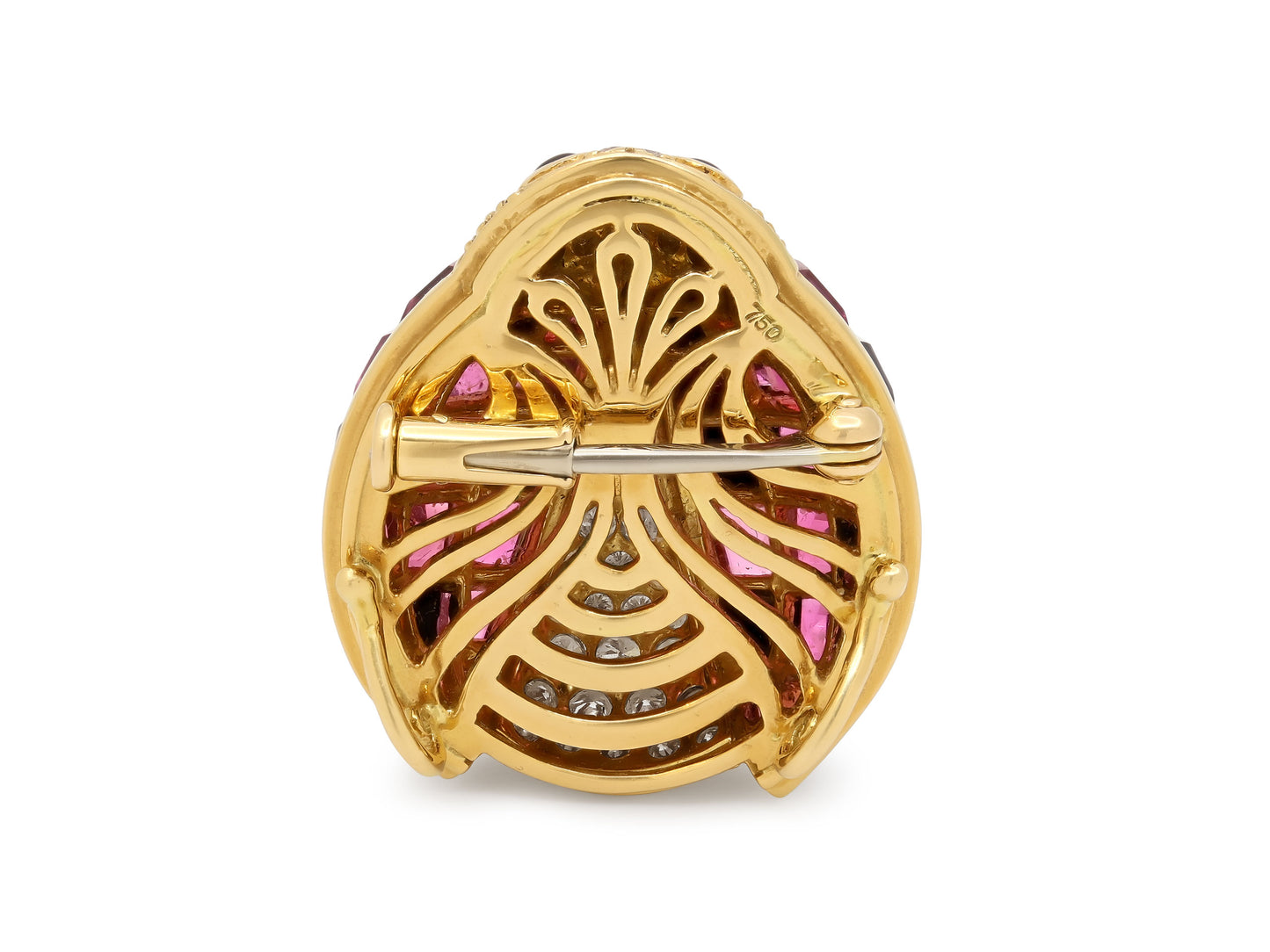 Pink Tourmaline and Diamond Ladybug Brooch in 18K Gold