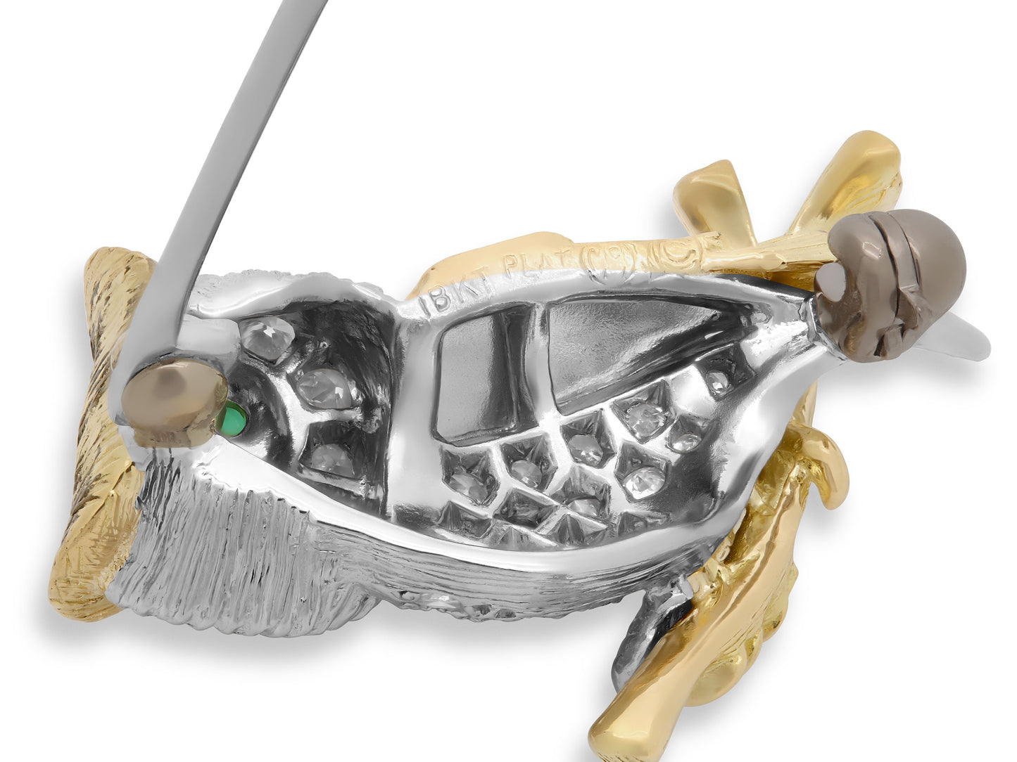McTeigue & Co. Diamond and Emerald Owl Brooch in 18K Gold and Platinum