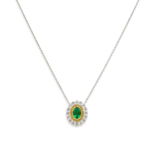 Leibish Emerald, Yellow and White Diamond Necklace 18K Gold