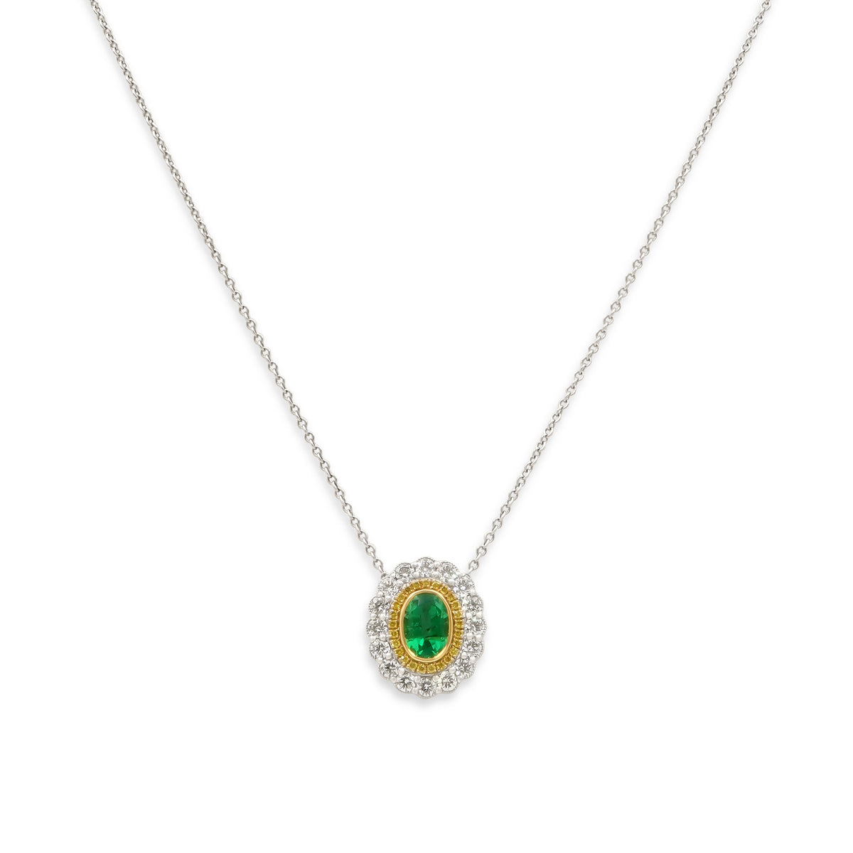 Leibish Emerald, Yellow and White Diamond Necklace 18K Gold