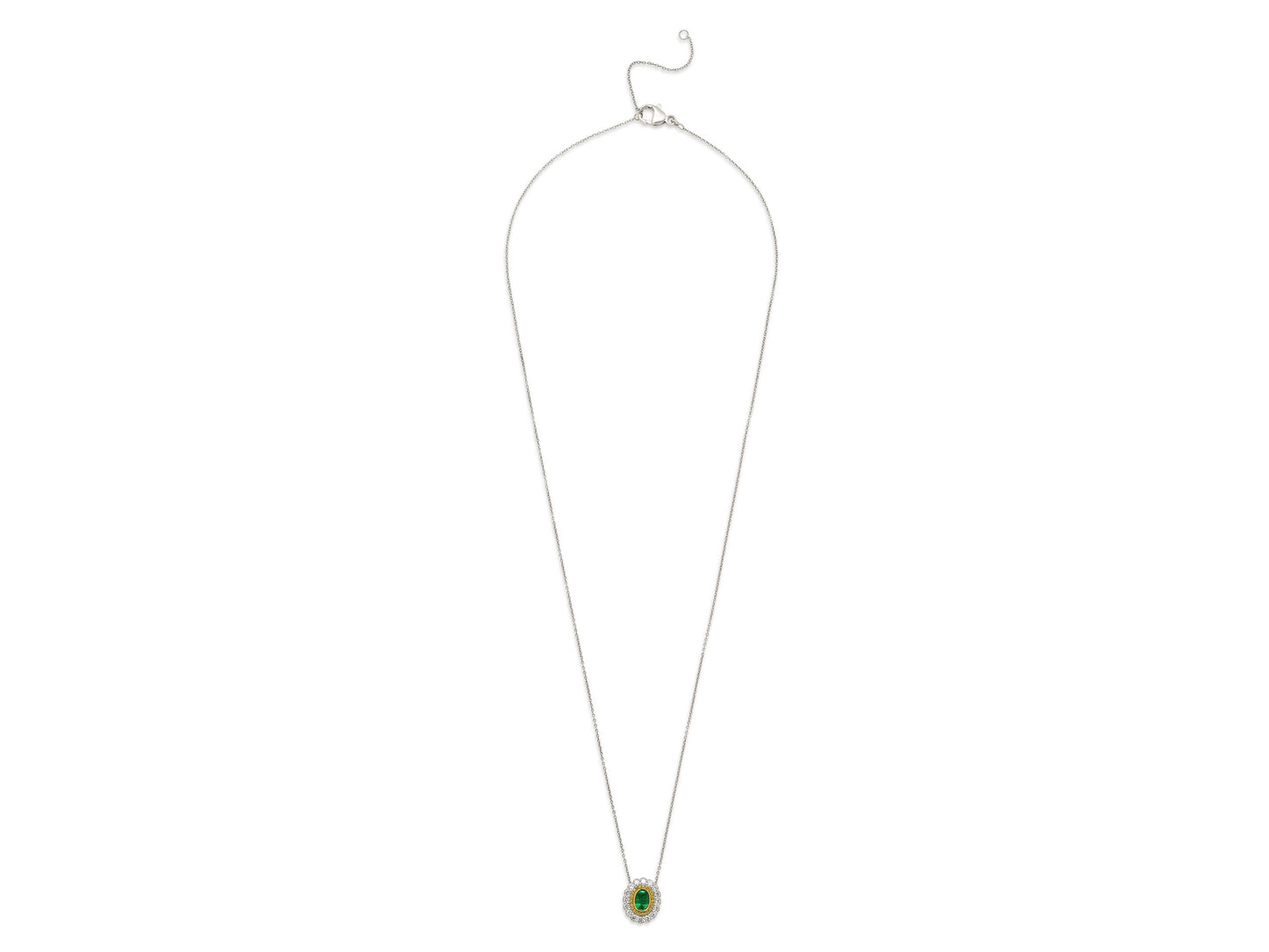 Leibish Emerald, Yellow and White Diamond Necklace 18K Gold