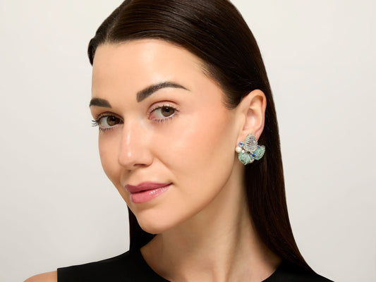 Seaman Schepps Aquamarine, Sapphire, Diamond and Pearl Earrings in 18K White Gold