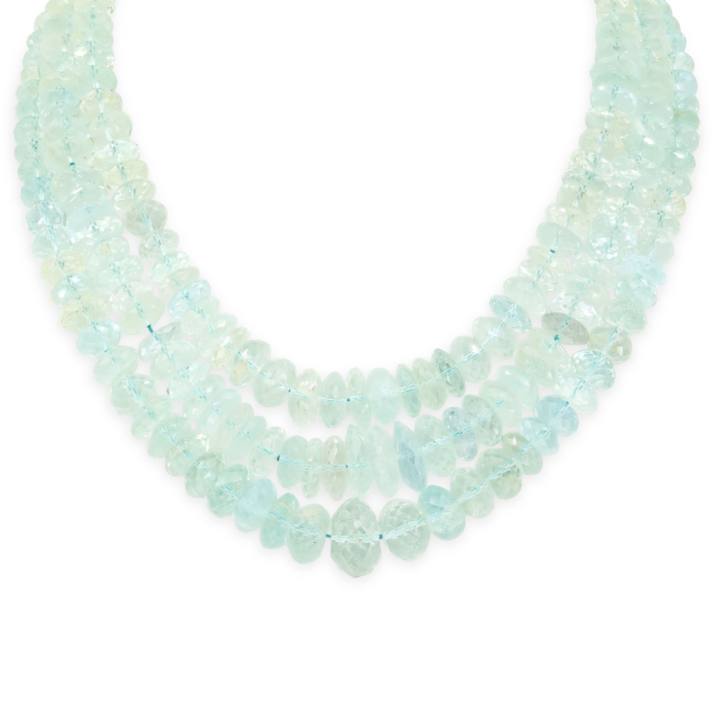 Seaman Schepps Three Row Aquamarine Bead Necklace in 18K White Gold
