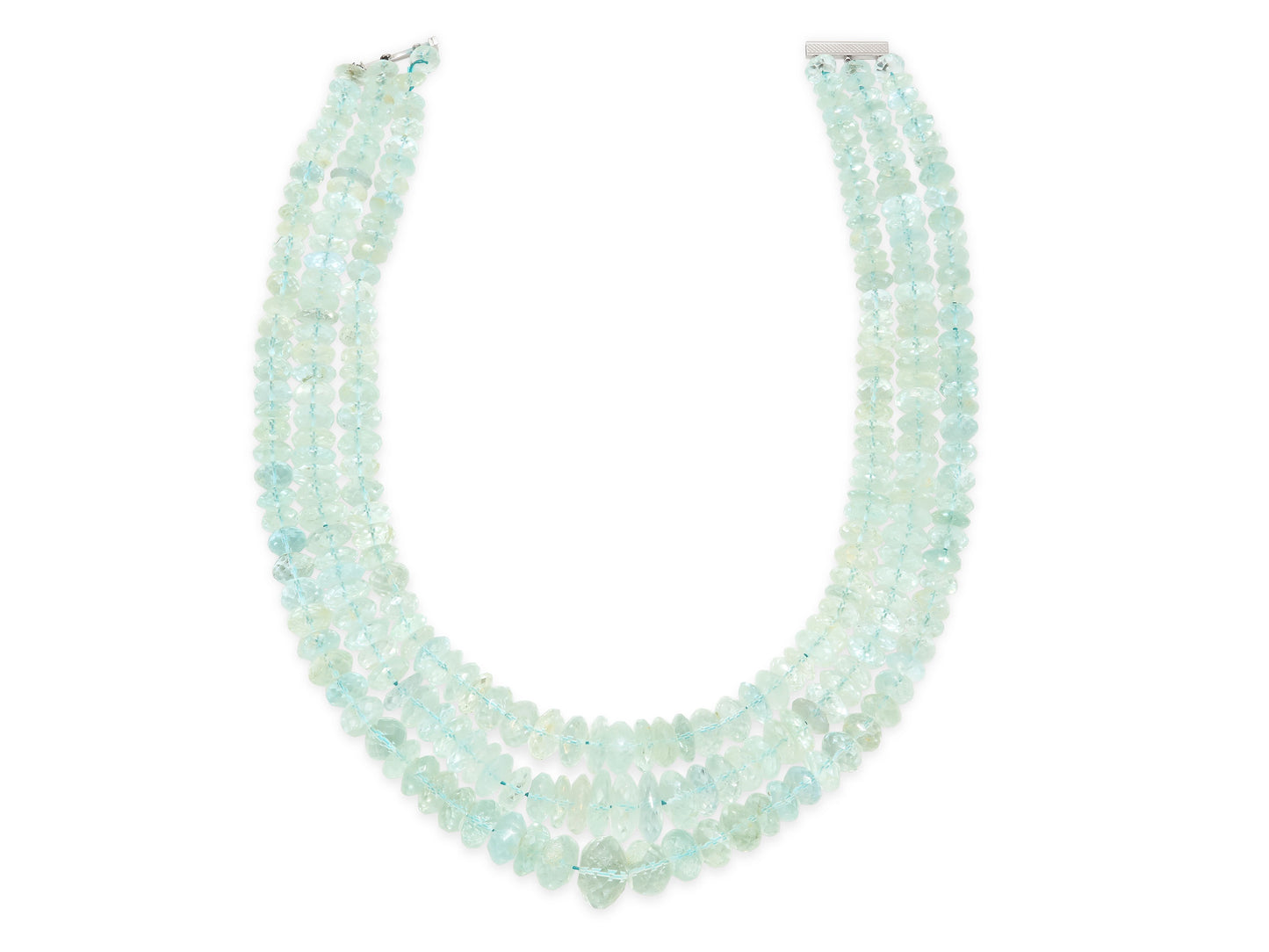 Seaman Schepps Three Row Aquamarine Bead Necklace in 18K White Gold