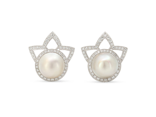 Tiffany & Co. Diamond and Mabe Pearl Earrings in Platinum