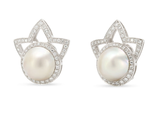 Tiffany & Co. Diamond and Mabe Pearl Earrings in Platinum