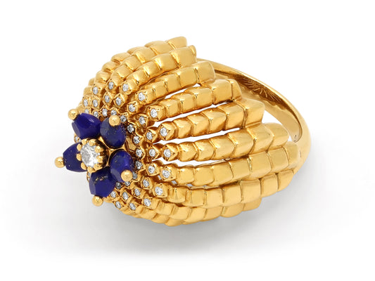Cartier 'Cactus de Cartier' Diamond and Lapis Ring in 18K Gold