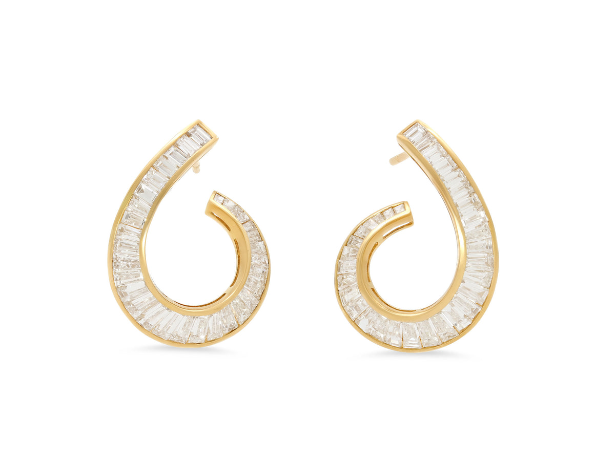 Baguette Diamond Hoops in 18K Gold