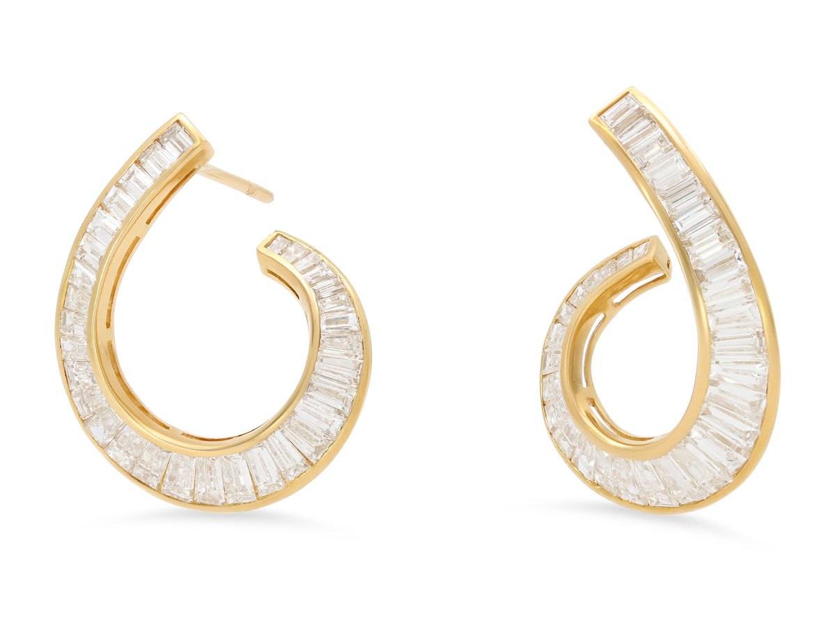 Baguette Diamond Hoops in 18K Gold