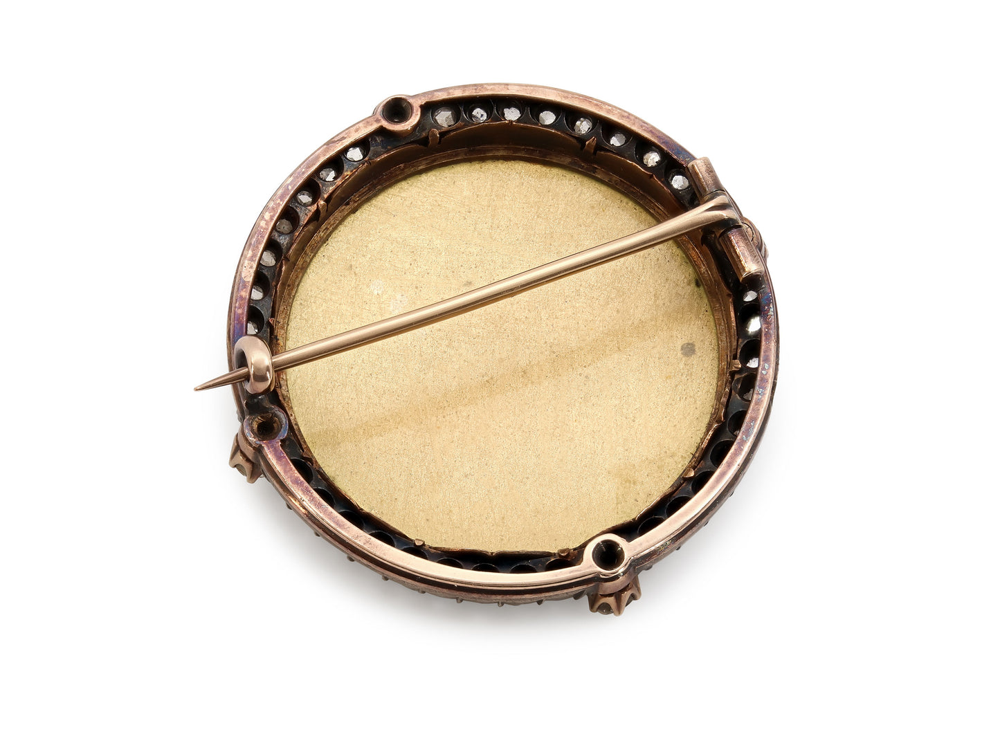 Antique Victorian Diamond and Enamel Portrait Brooch in Silver over 14K Gold