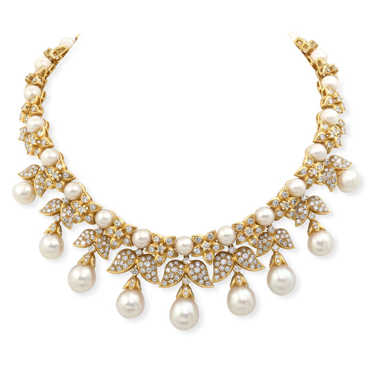 Diamond and Cultured Pearl Necklace in 18K Gold