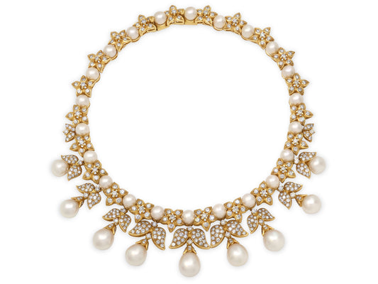 Diamond and Cultured Pearl Necklace in 18K Gold