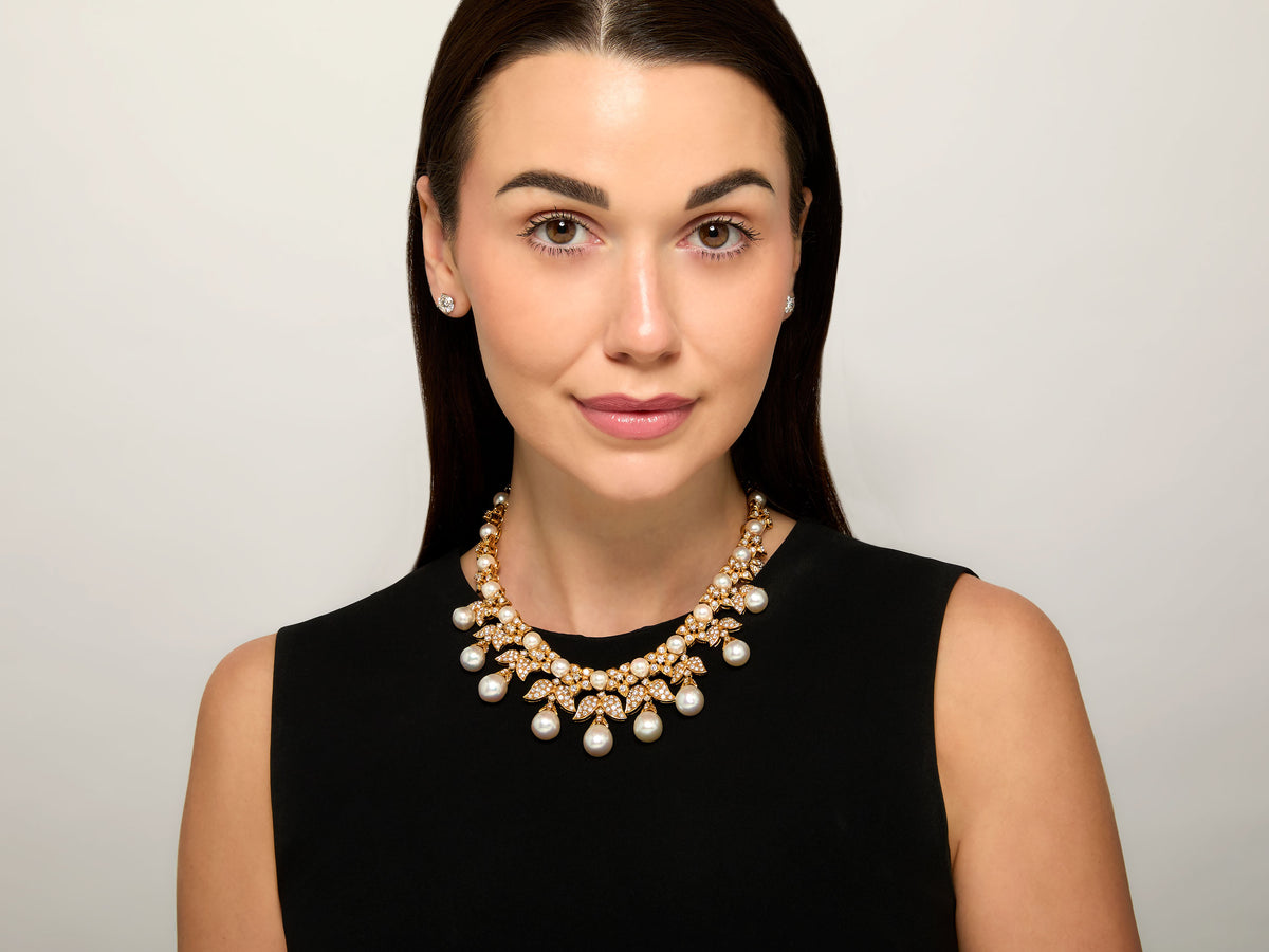 Diamond and Cultured Pearl Necklace in 18K Gold