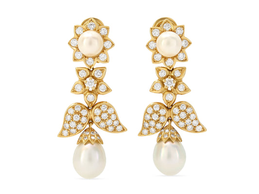 Diamond and Cultured Pearl Earrings in 18K Gold