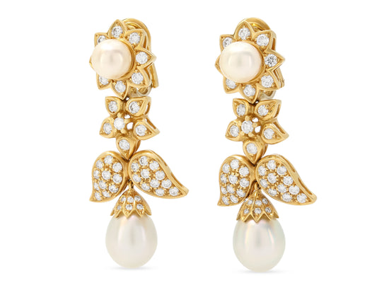 Diamond and Cultured Pearl Earrings in 18K Gold