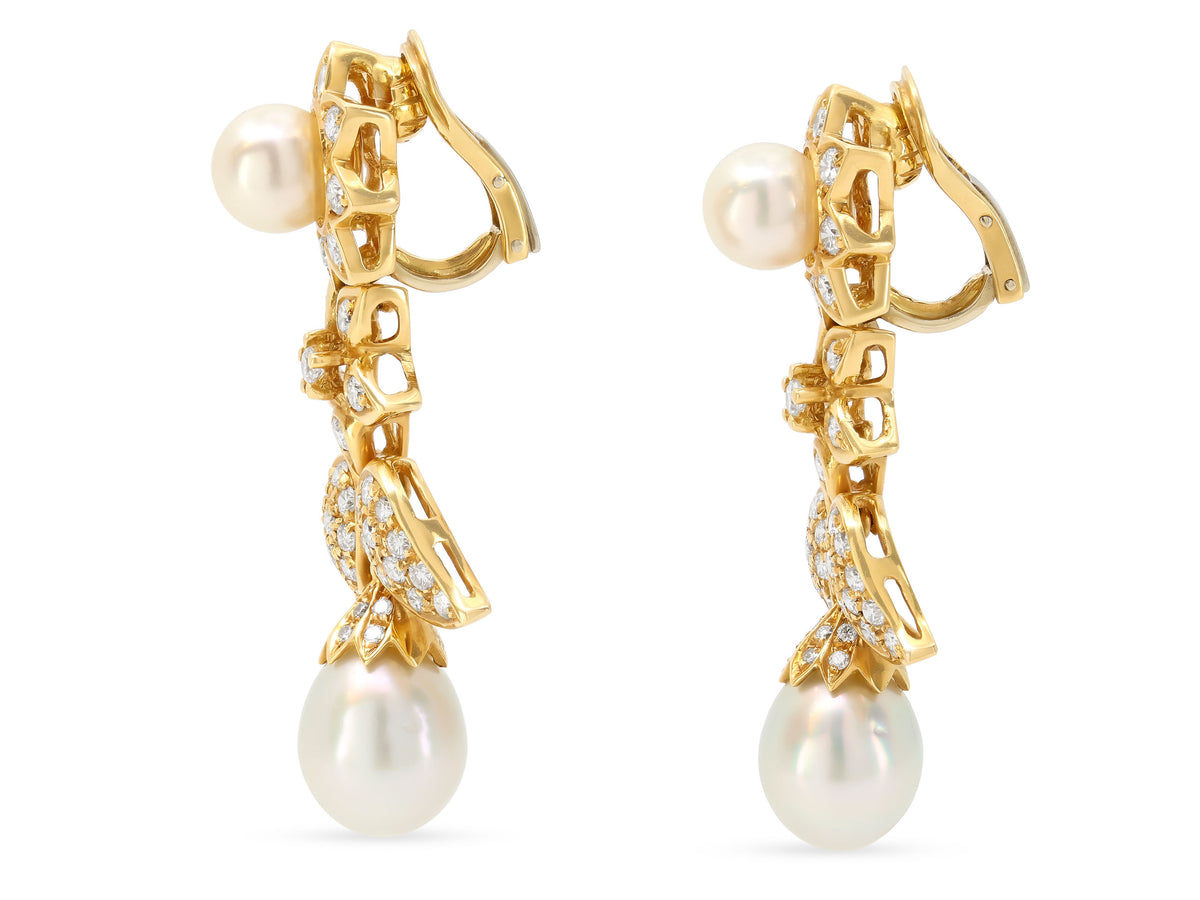 Diamond and Cultured Pearl Earrings in 18K Gold