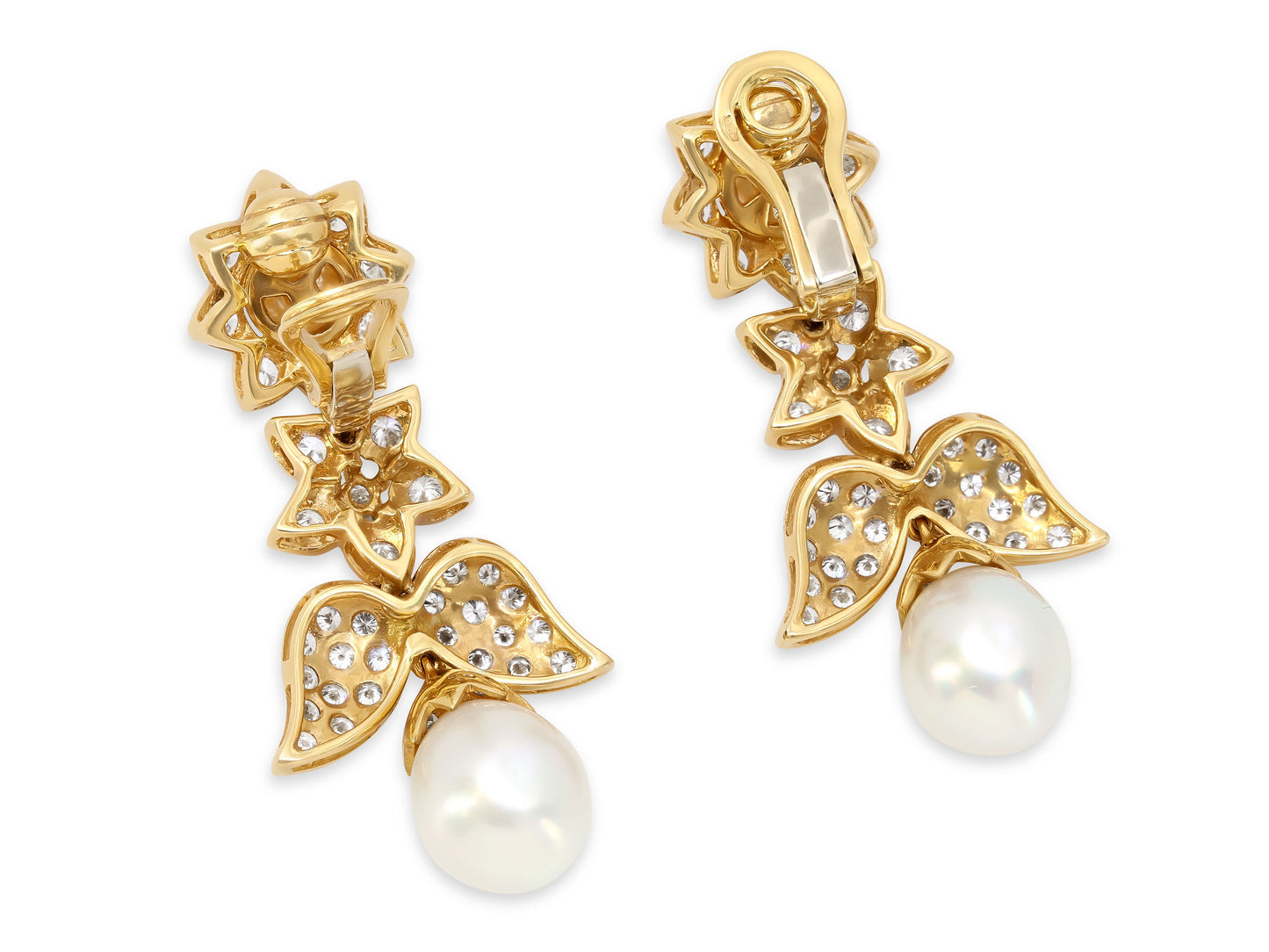 Diamond and Cultured Pearl Earrings in 18K Gold