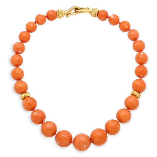 Coral Bead Necklace in 18K Gold