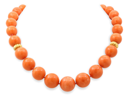 Coral Bead Necklace in 18K Gold