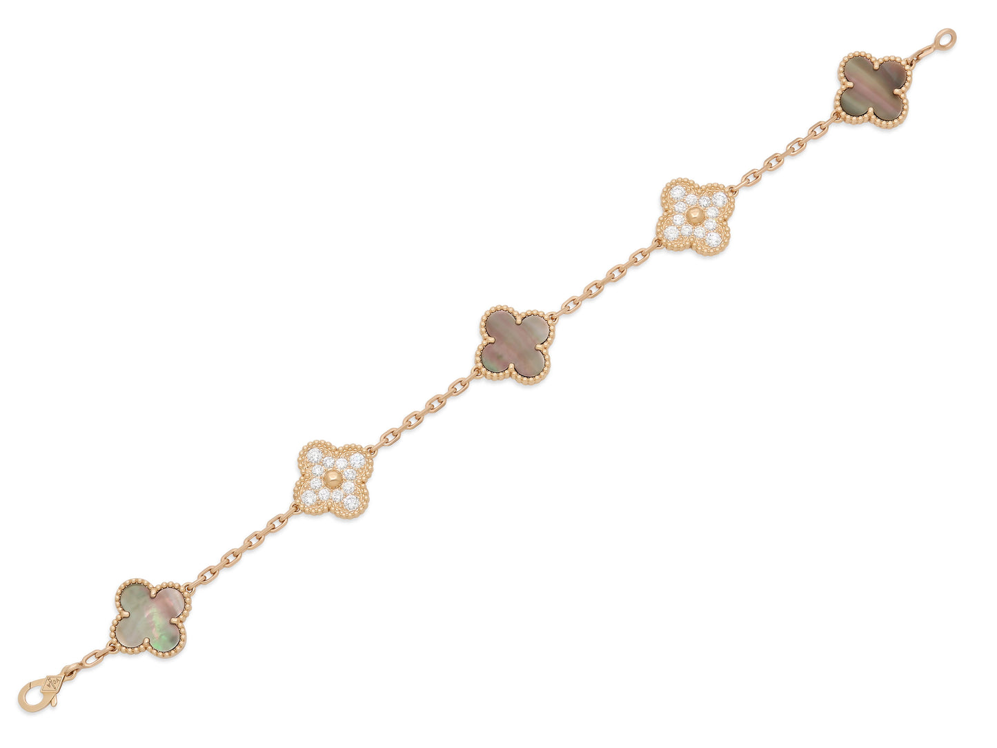 Van Cleef & Arpels 'Vintage Alhambra' Diamond and Mother-Of-Pearl Bracelet, 5 Motifs, in 18K Rose Gold