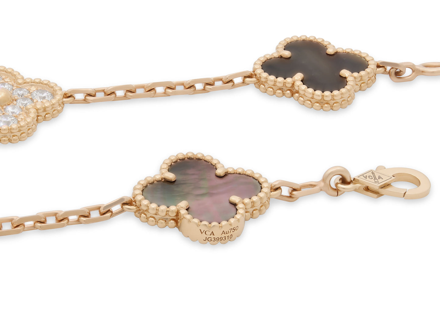 Van Cleef & Arpels 'Vintage Alhambra' Diamond and Mother-Of-Pearl Bracelet, 5 Motifs, in 18K Rose Gold
