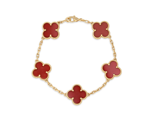 Van Cleef & Arpel 'Vintage Alhambra' Carnelian Bracelet, 5 Motifs, in 18K Gold
