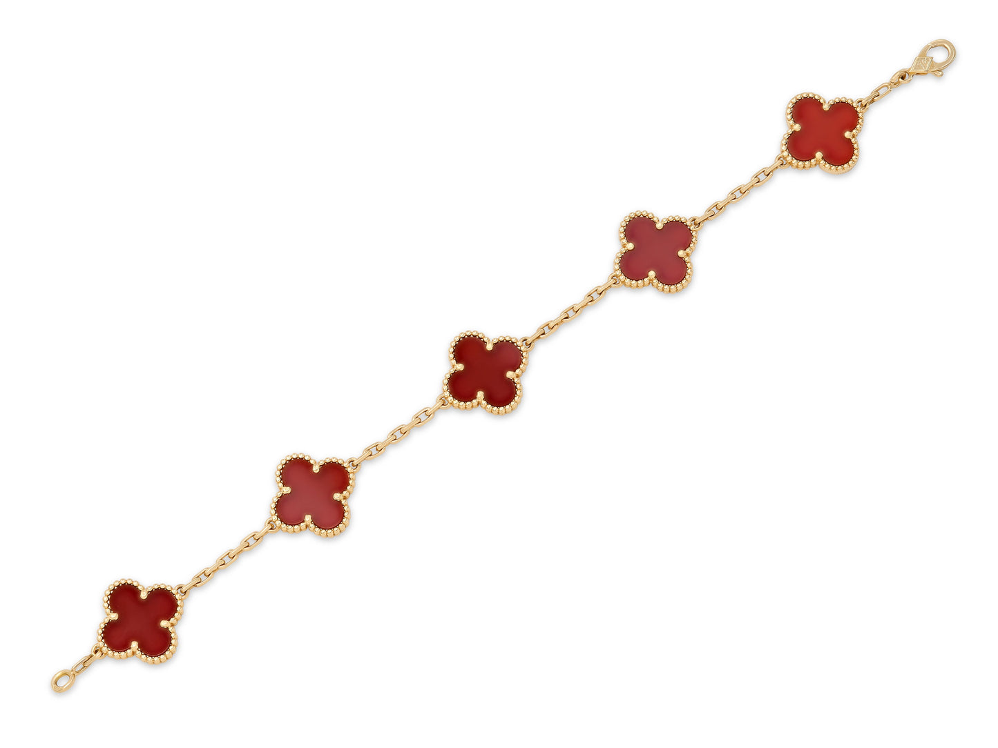 Van Cleef & Arpel 'Vintage Alhambra' Carnelian Bracelet, 5 Motifs, in 18K Gold