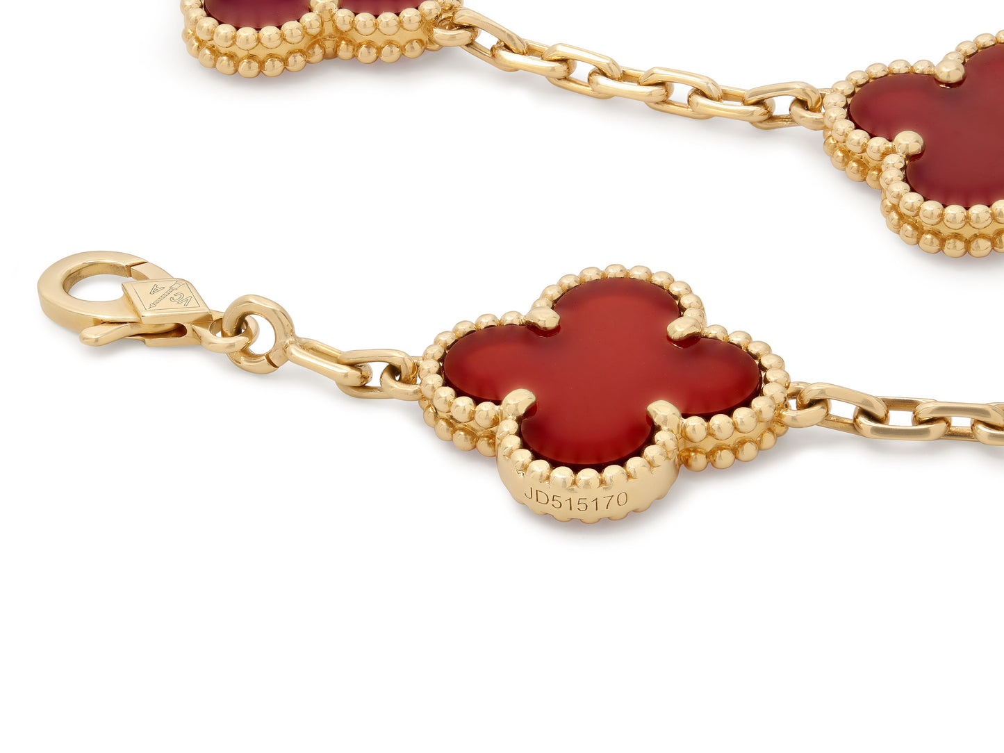 Van Cleef & Arpel 'Vintage Alhambra' Carnelian Bracelet, 5 Motifs, in 18K Gold