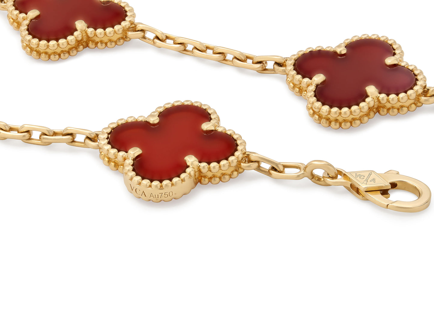 Van Cleef & Arpel 'Vintage Alhambra' Carnelian Bracelet, 5 Motifs, in 18K Gold