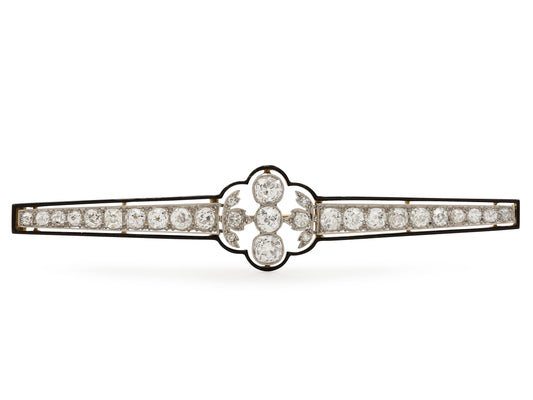 Antique Edwardian Diamond and Enamel Brooch in Platinum and 18K Gold